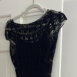 Polo Ralph Lauren Navy Crochet Cocktail Dress with Slip